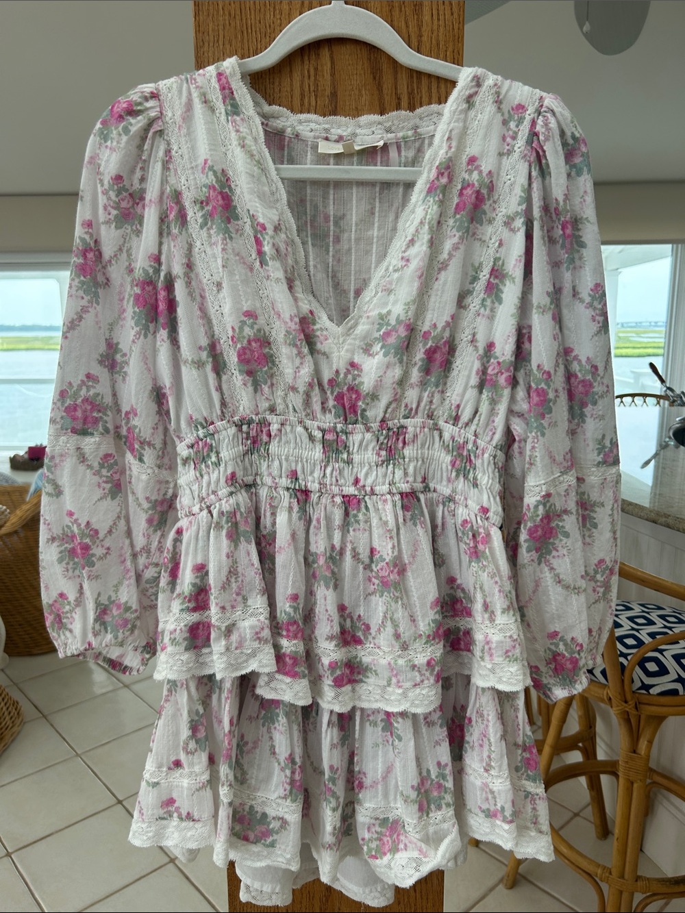 LoveShackFancy Rosamina Cotton Long Sleeve Mini Dress
